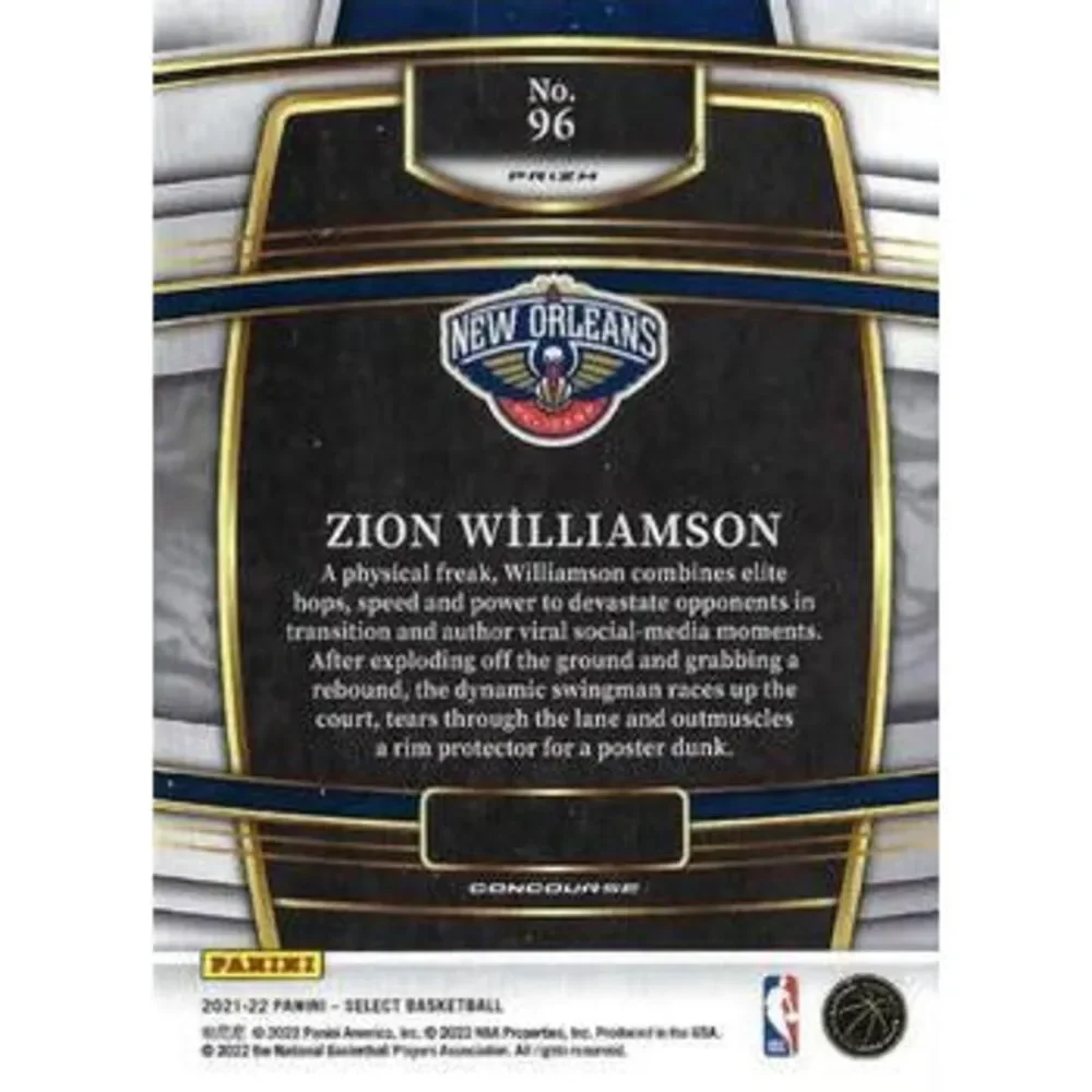 2021-22 Panini Select Zion Williamson Blue Prizm #96 New Orleans Pelicans